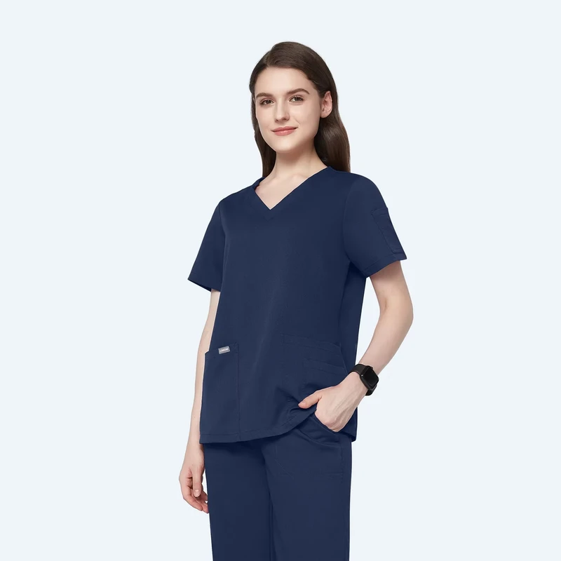 V-Neck Nurse Uniform Set Hospital Staff Multiple Pockets