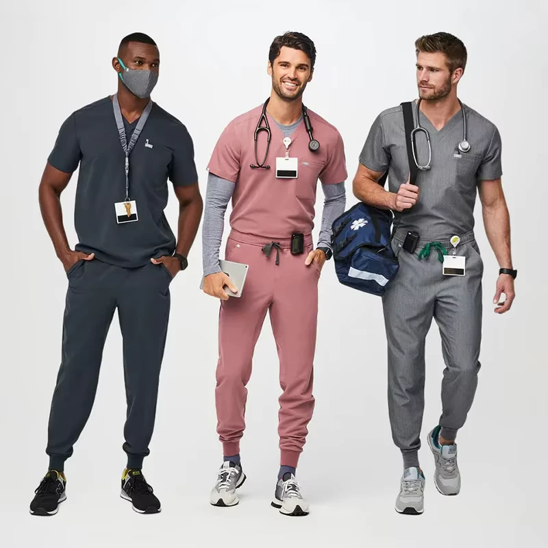 V Neck Unisex Doctor Scrub Fabric Hospital Uniform Jogger Pants for Men Customizable Logo Medical Scrub Uniform Set