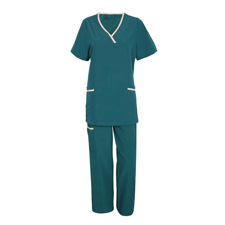 V-Neck-Womens-Short-Sleeve-Hospital-Nurse-Scrub-Set-with-Pockets