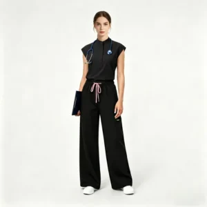 VIAOLI Zipper Collar Tops Wide Pants Medical Nursing Scrub Uniform Sets Polyester Rayon Spandex Hospital Use Multi Color