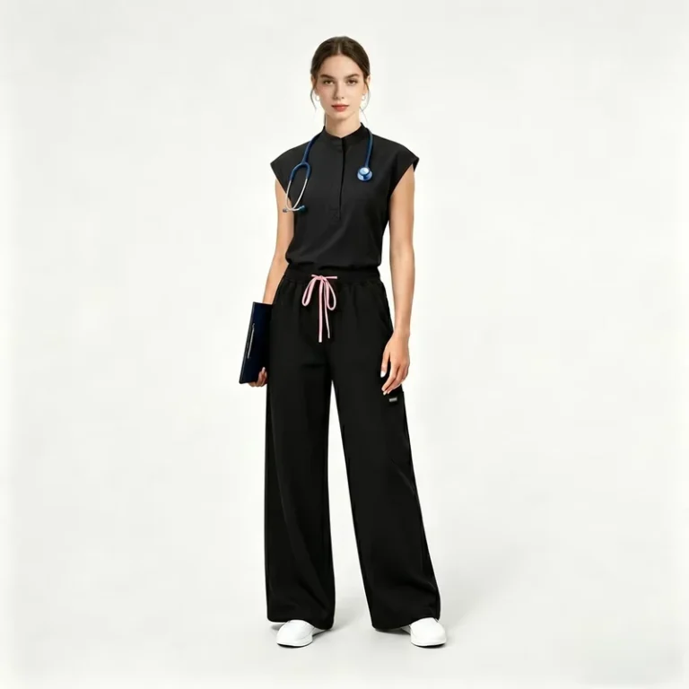 VIAOLI-Zipper-Collar-Tops-Wide-Pants-Medical-Nursing-Scrub-Uniform-Sets-Polyester-Rayon-Spandex-Hospital-Use-Multi-Color