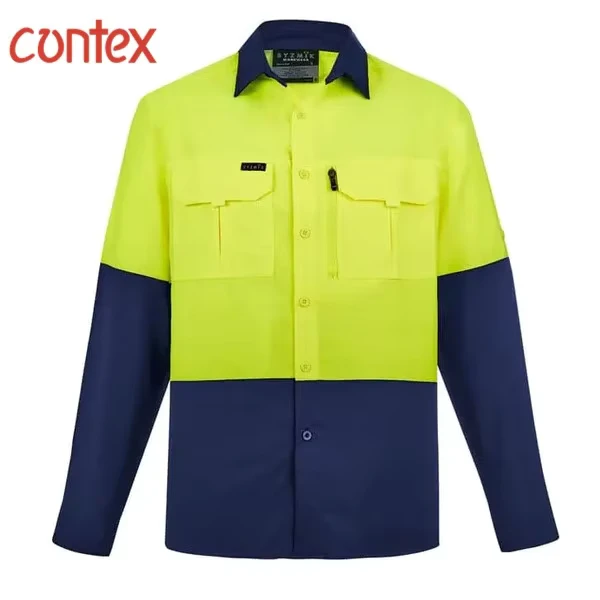 Vintage Zipper Flame Custom Men Industrial Uniforms Safety Clothes Construction Long Sleeve Hi Vis Outdoor Shirt