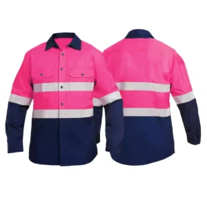 Visibility Cotton Drill Work Shirt Long Sleeve Reflective Mining Hi Vis Breathable Feature