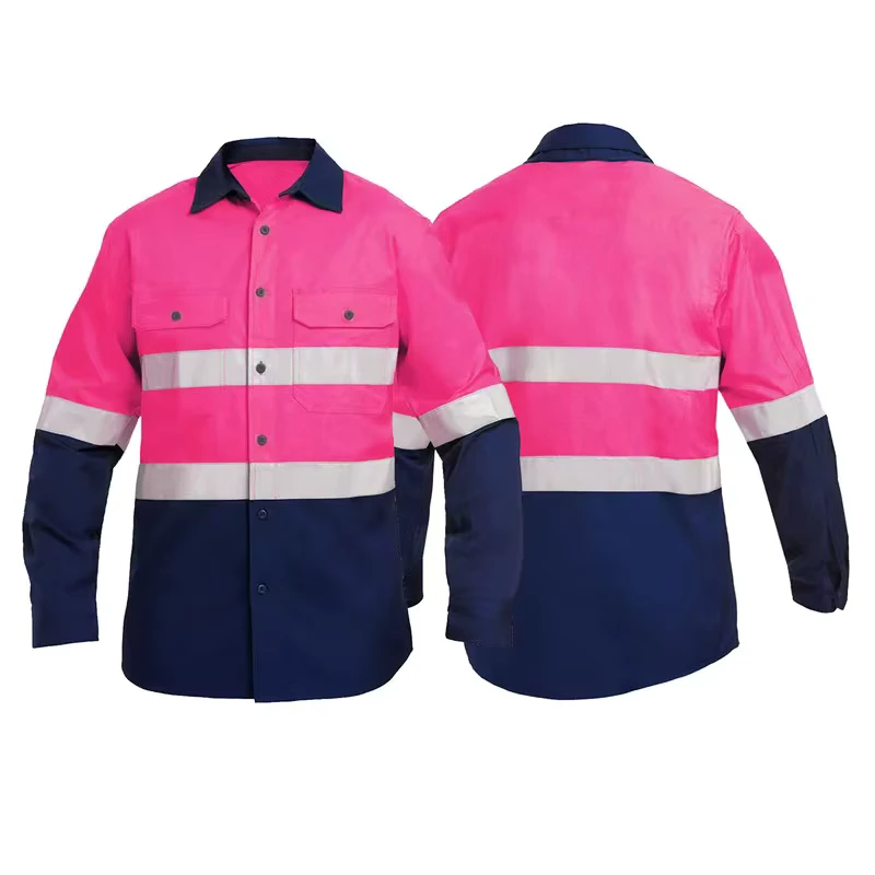 Visibility Cotton Drill Work Shirt Long Sleeve Reflective Mining Hi Vis Breathable Feature