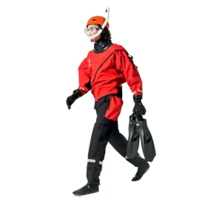 WOFULIN Orange Dry Water Rescue Suit with Suede Leather Upper and Mesh Fabric Life Vest for Emergency Use
