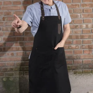 Waiter Chef Canvas Adjustable Bib Apron with Multi-Pockets Poly Cotton Black Restaurant Kitchen Apron