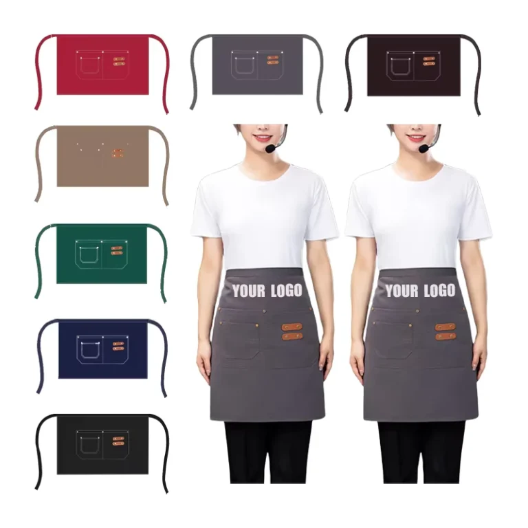 Waiter-Workwear-Half-Apron-Canvas-Waterproof-Customizable-Cooking-Kitchen-Apron-Unisex-with-Customized-Logo