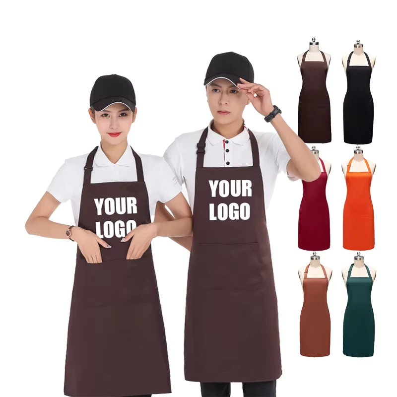 Waiter Workwear Polyester Waterproof Customizable Cooking Kitchen Apron Unisex with Customized Logo