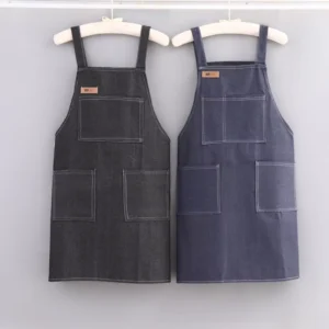 Waitress Restaurant Bar Sleeveless Denim Apron with Tool Pockets