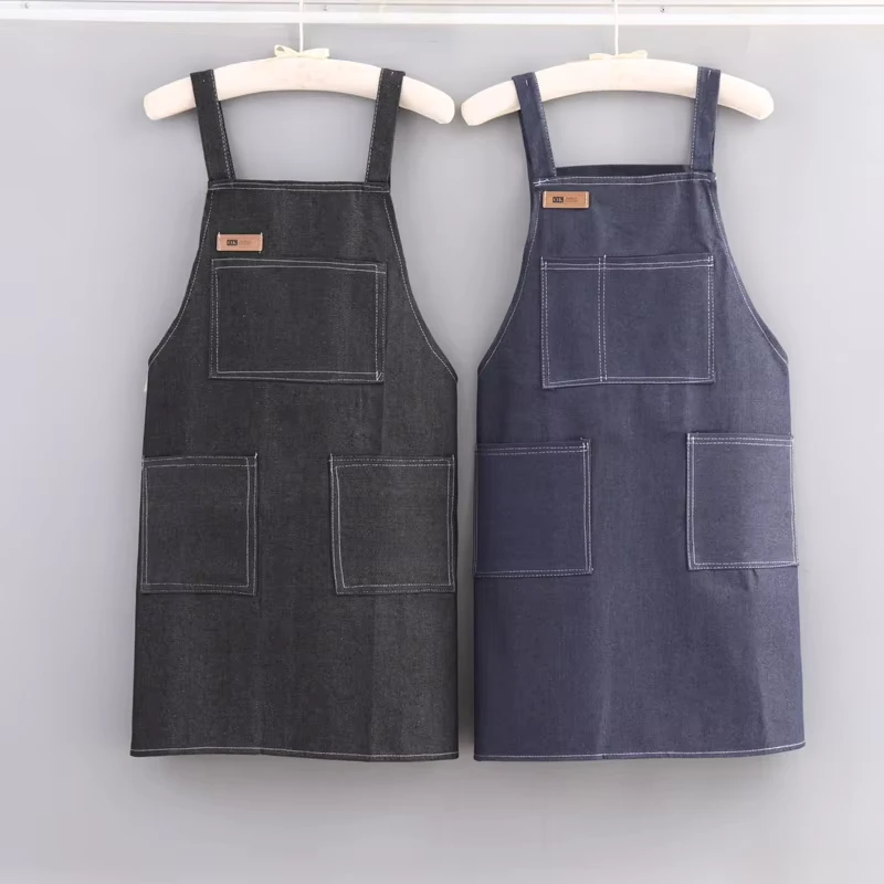 Waitress Restaurant Bar Sleeveless Denim Apron with Tool Pockets