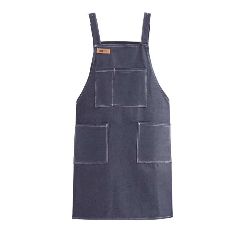 Waitress Uniform Restaurant Bar Heavy Duty Sleeveless Bib Denim Apron with Tool Pockets Washable Reusable