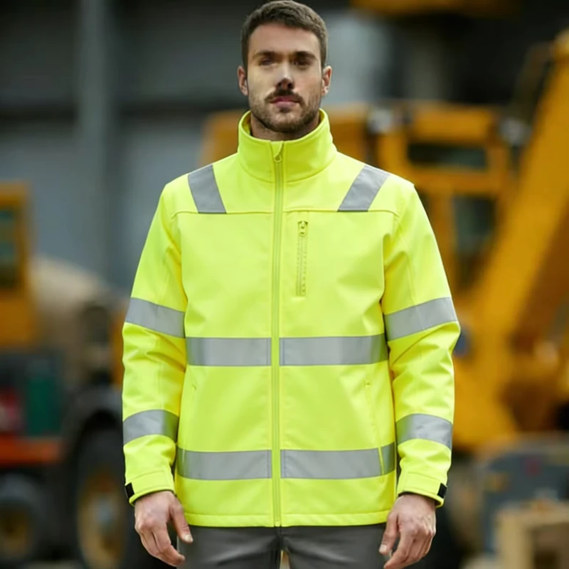 Warm Jacket Customizable Logo Hi Vis Reflective Safety Softshell Jacket Workwear Industrial Worker Clothing
