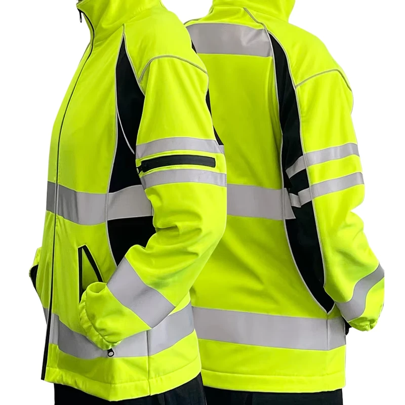 Warm Windproof Waterproof Winter Softshell High-Visibility Safety Vest with Multiple Pockets, EN 20471 and ANSI 107