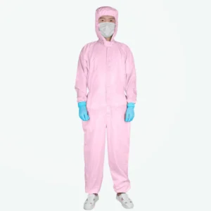Washable Autoclavable Dust Proof Antistatic Pink ESD Lab Use Regular Fit Jumpsuit Style 5mm Grid Coverall Level D