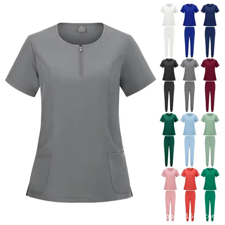 Washable-Polyester-Dobby-Nurse-Uniform-Moisture-Wicking-Quick-Dry-Short-Sleeves-for-Pet-Hospital