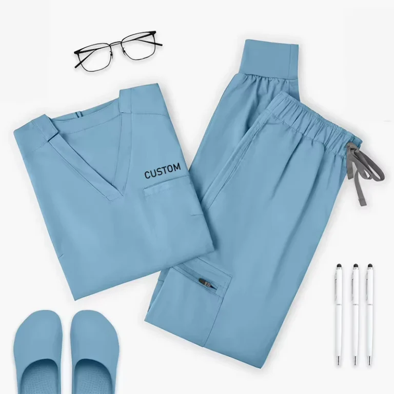 Washable-Short-Sleeve-Stretch-Nurse-Scrub-Set-with-Embroidery
