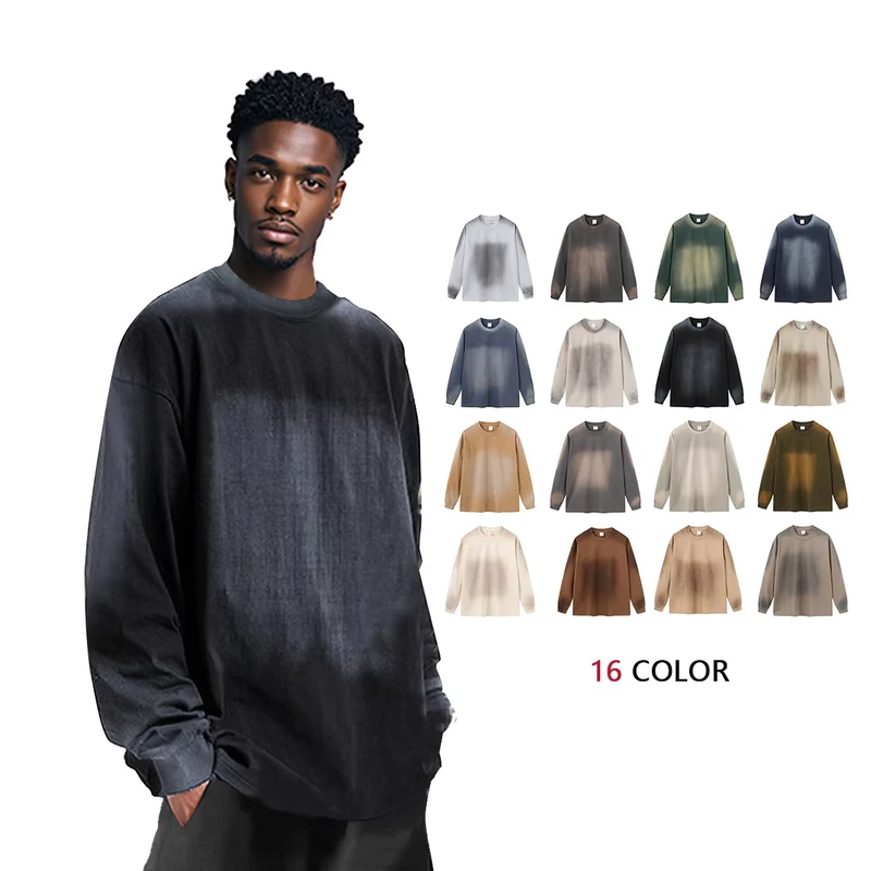 Washed Vintage Streetwear Oversized Custom Blank Long Sleeve T Shirts Men Cotton High Quality T Shirt