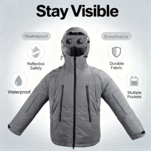 Water Resistant Fabric Outdoor Hiking Cycling Jacket Breathable Safety Jackets Reflective Work Hoodie With Zipper