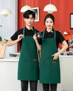 Waterproof Canvas Apron Metal Buckle Adjustable Neck Strap Customizable Printed Anti Fouling Pockets Milk Tea Catering