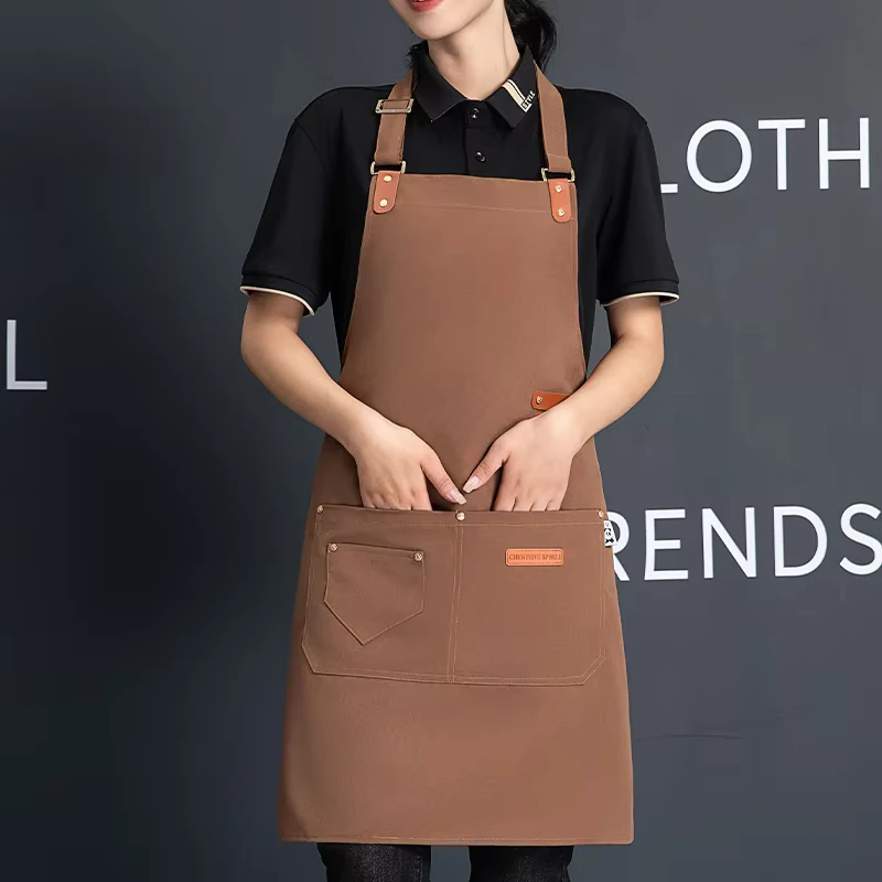 Waterproof Heavy Duty Denim Waitress Apron with Tool Pockets for Restaurant Bar Work