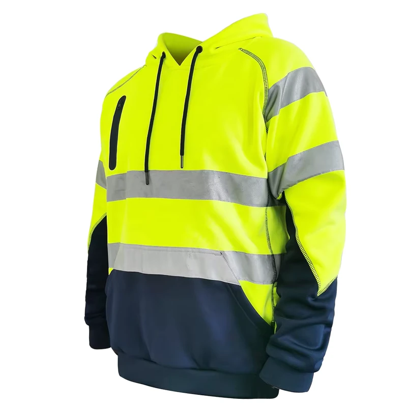 Waterproof Hi Vis Reflective Yellow Long Sleeve Warm Fleece Hoodie