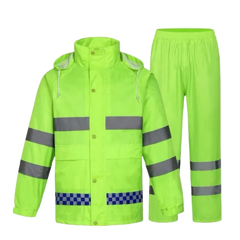 Waterproof Raincoat Hi Vis Safety Jacket Pants Sets Guard Duty Patrol Work Rain Gear Reflective Rain Suit Custom Logo