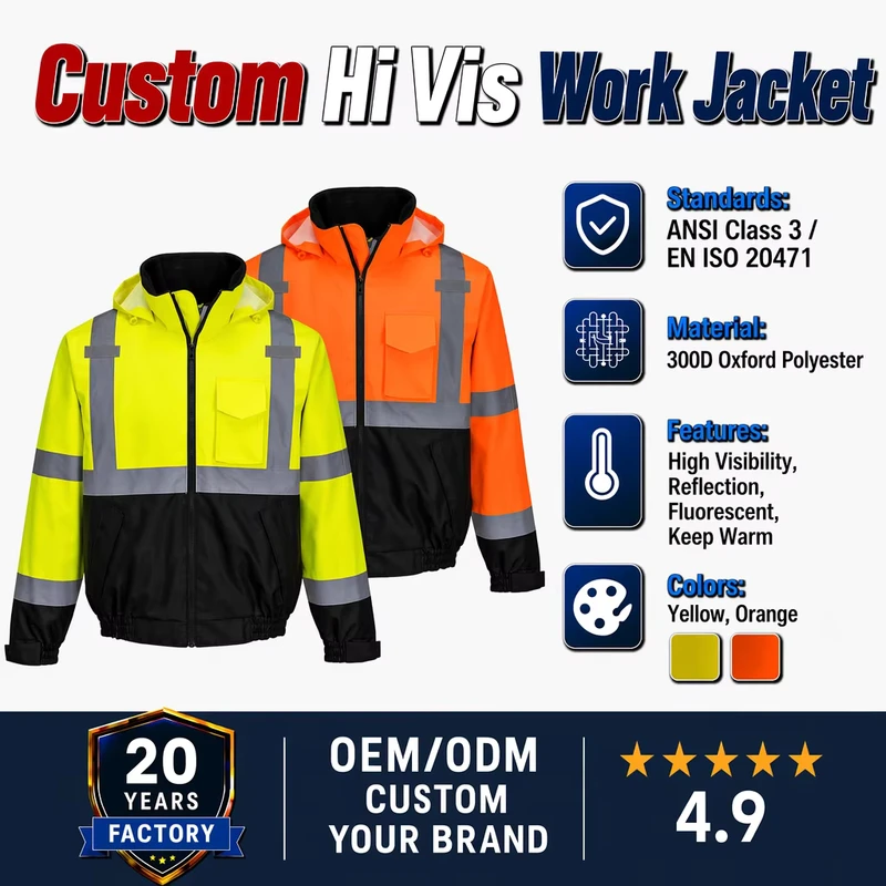 Waterproof Winter Jacket High Visibility Construction Worker Reflective Safety Work Clothes for Men