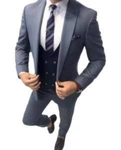 Wedding Tuxedos for Groom Costume Homme Slim Fit Men Suits Set Navy Blue Vest Blazer Terno Masculino 3 Pieces