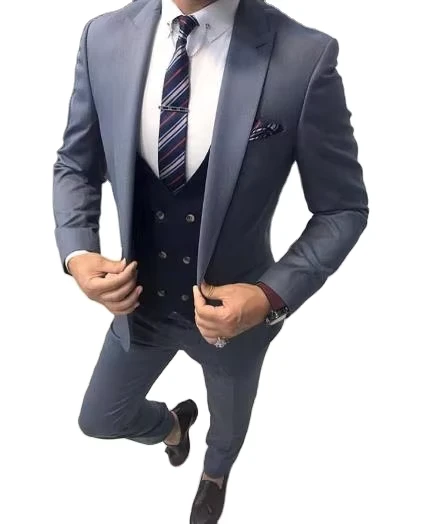 Wedding Tuxedos for Groom Costume Homme Slim Fit Men Suits Set Navy Blue Vest Blazer Terno Masculino 3 Pieces