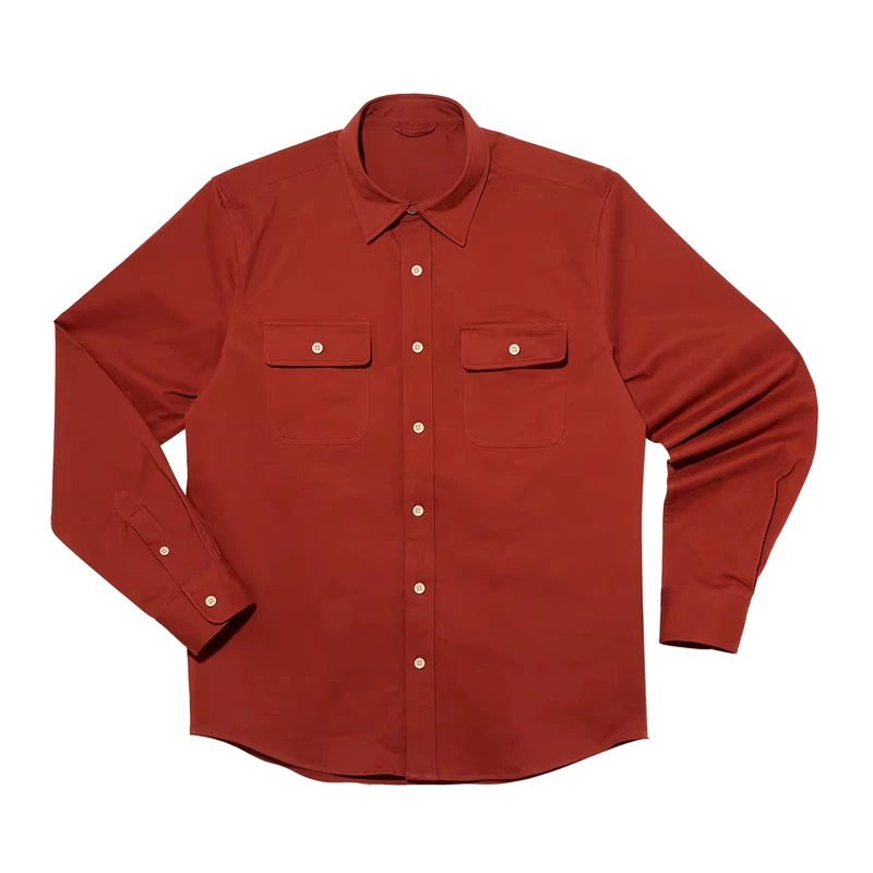 Western Style Clothes Men Button Up Shirts Work Shirt Turn Down Collar Long Sleeve Shirt Red Color