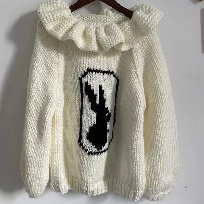 Western Style High Neck Winter Thick Mohair Loose Fit Women Sweater