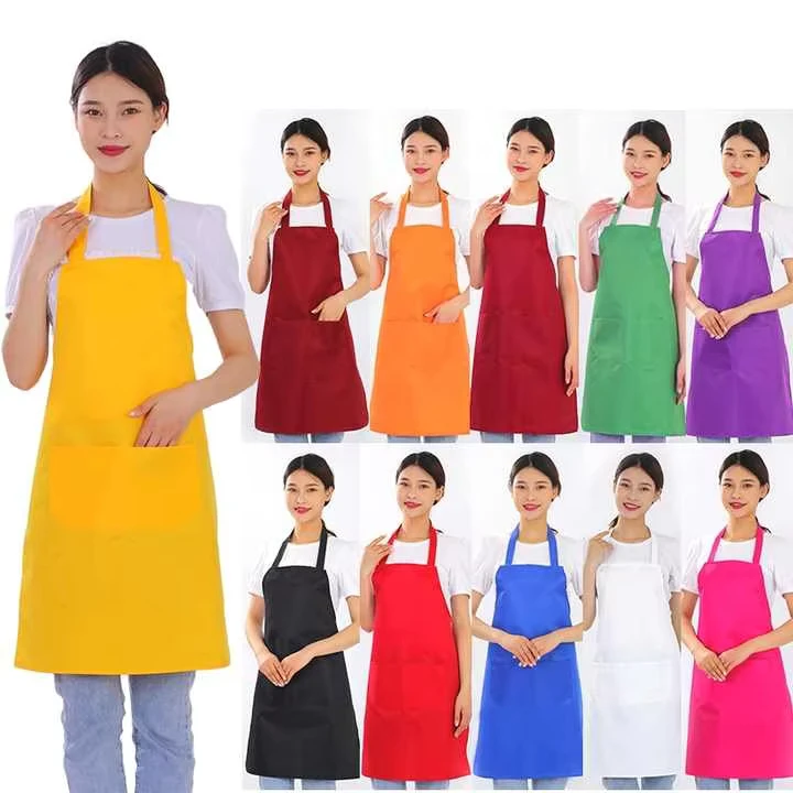 White 100% Spun Polyester Bib Apron for Cooking Chef Uniform Thickened Washable Breathable Adult Cafe Uniform