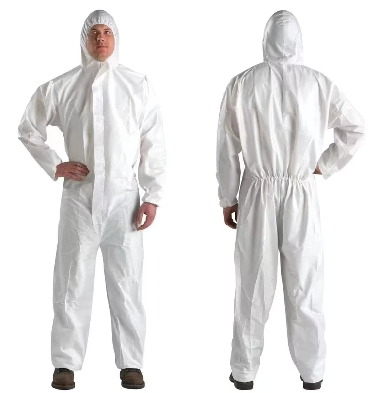 White Black Food Processing Hooded Disposable Breathable Coveralls