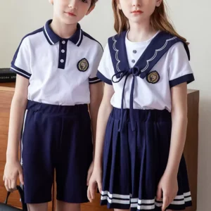 White Blue School Uniform for Kindergarten Primary Middle School Students Sports Games Children Summer Class