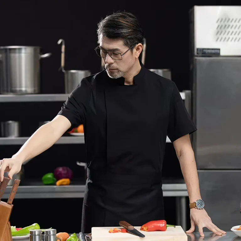 White-Cotton-Mens-Short-Sleeve-Collar-Chef-Shirt