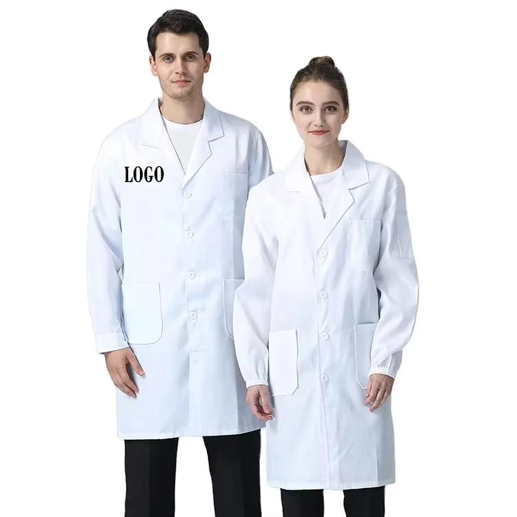 White Cotton Polyester Doctor's Lab Coat for Hospital and Nurse Workwear