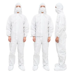 White Disposable One Piece Hooded Isolation Coverall with Breathable Non Woven Membrane CE Certified