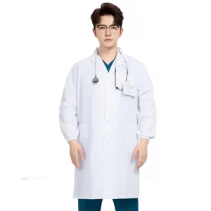 White Doctor Lab Coat Spandex Polyester Hospital Medical Uniform with Embroidery and Printed Logo