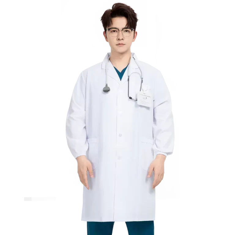 White-Doctor-Lab-Coat-Spandex-Polyester-Hospital-Medical-Uniform-with-Embroidery-and-Printed-Logo