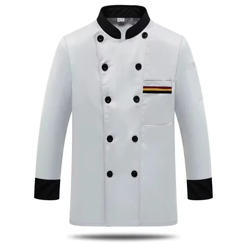 White Long-Sleeve Chef Jacket with Chest Pockets