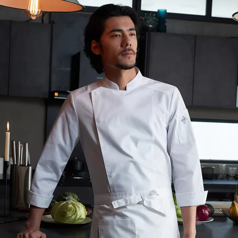 White-Polyester-Cotton-Chef-Uniform-M-4XL-Mens-Four-Seasons-Restaurant-and-Bar-Uniform