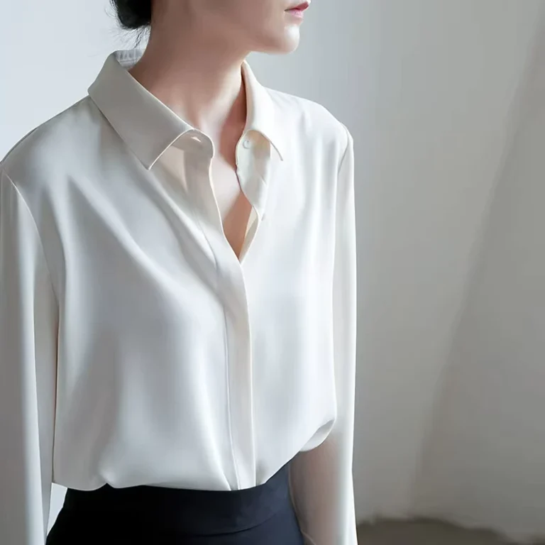White-Polyester-Satin-Button-Womens-Business-Long-sleeved-Autumn-Career-Commuter-Dark-Placket-Straight-Fit-Interview-Shirt