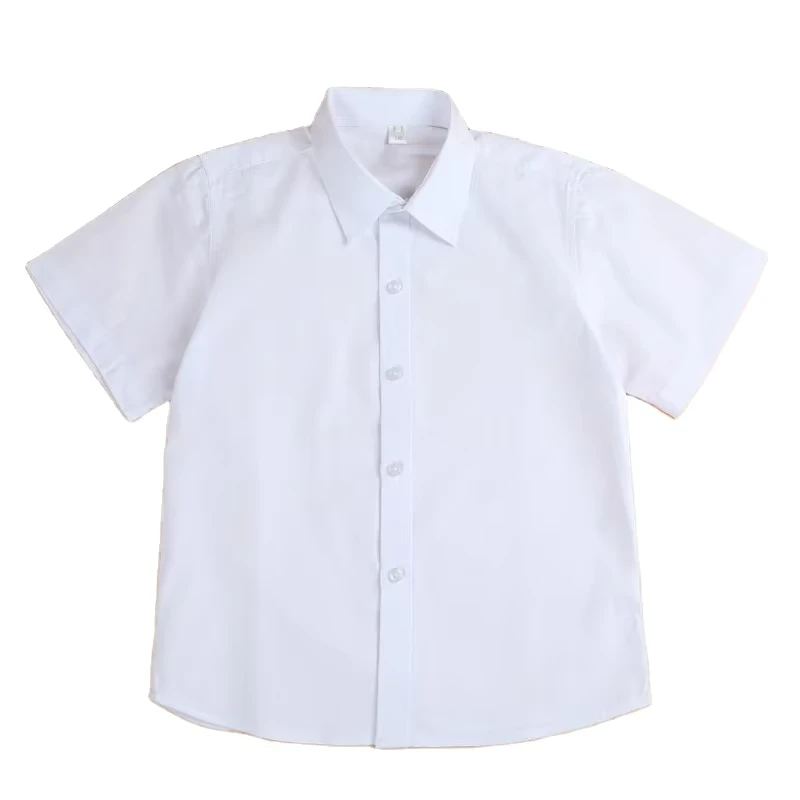 White Short Sleeve School Uniform Tops, Summer Dress Shirts for Boys and Girls