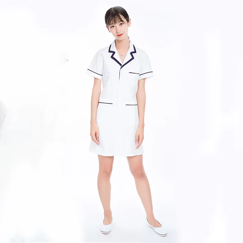 White Unisex Nurse Dress Medical Scrub Hospital Uniform Moisture-Wicking Anti-Static