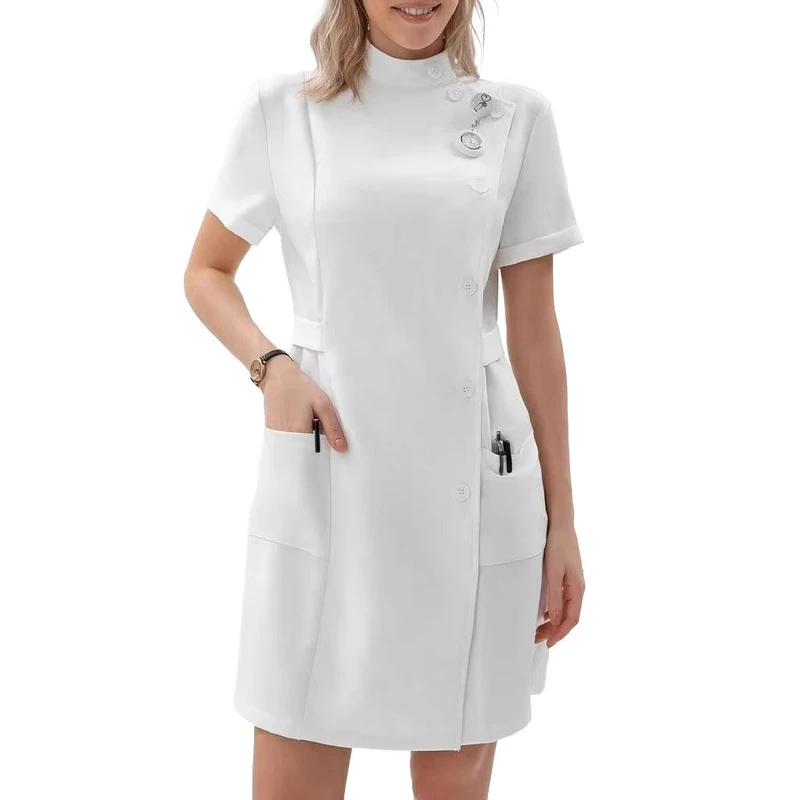 White Women's Waterproof Lab Coat & Scrubs Uniform Set Hospital Nursing Uniform Polyester Cotton Custom Logo Option