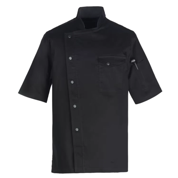 White and Black Men's and Women's Chef Cook Uniform with Snap Buttons for Restaurant and Hotel