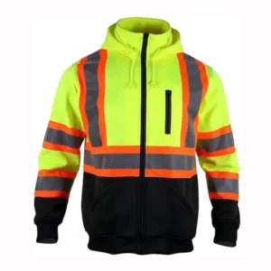 Wholesales Custom Logo Construction Winter Hi Vis Yellow Black Work Hoodie Worker Reflective Fluorescent Safety Reflector Jacket