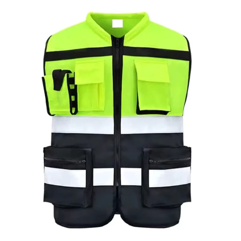 Windproof Reflective Safety Vest Multi Pocket Hi Vis Workwear Security Jacket for Construction Roadside Warehouse
