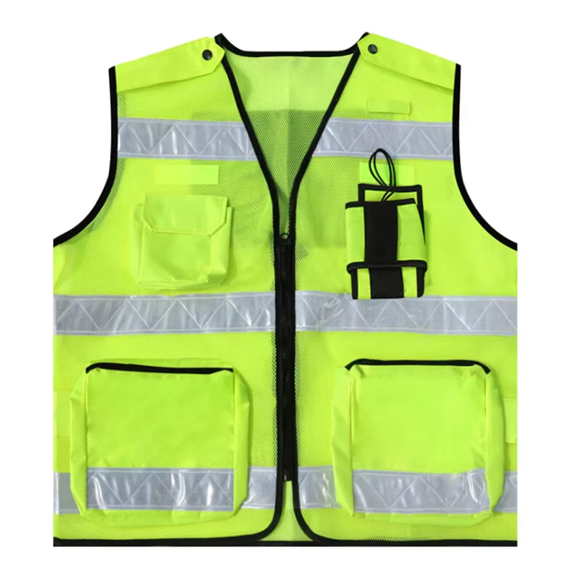 Windproof Reflective Safety Vest Multi Pocket Hi Vis Workwear Security Jacket for Construction Roadside