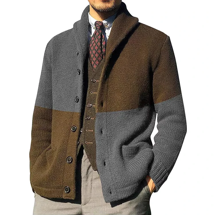 Winter Cardigan Colorblock Button Mens Sweaters Custom Loose Knit Cardigan Sweater Man
